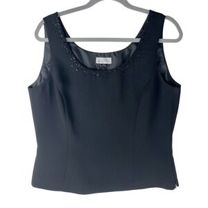 Tahari Arthur S Levine Women's 12 Black Sleeveless Top Beaded Necktie Blouse